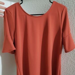 Orange flared short sleeve blouse